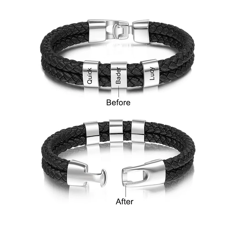 Men Leather Bracelet | Best Father's Gift | Engraved Beads Custom Two ...