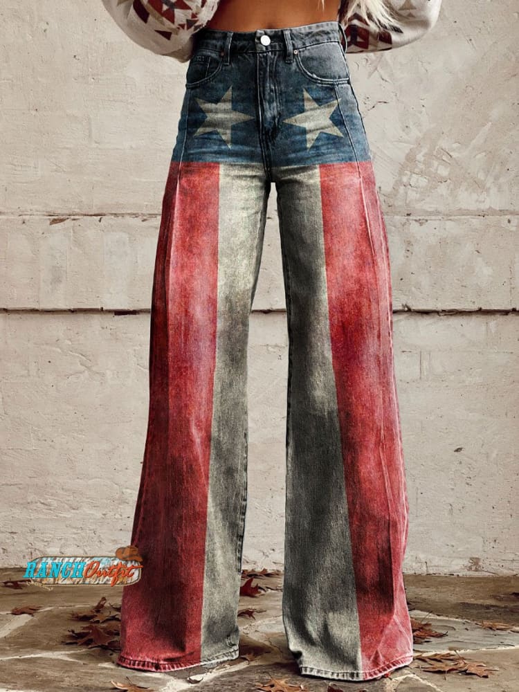 Women’s Vintage Print Casual Wide Leg Pants Multicolor / S