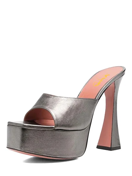 Silver Open Toe PVC Flared Heel Clear Platform Women Mules Shoes