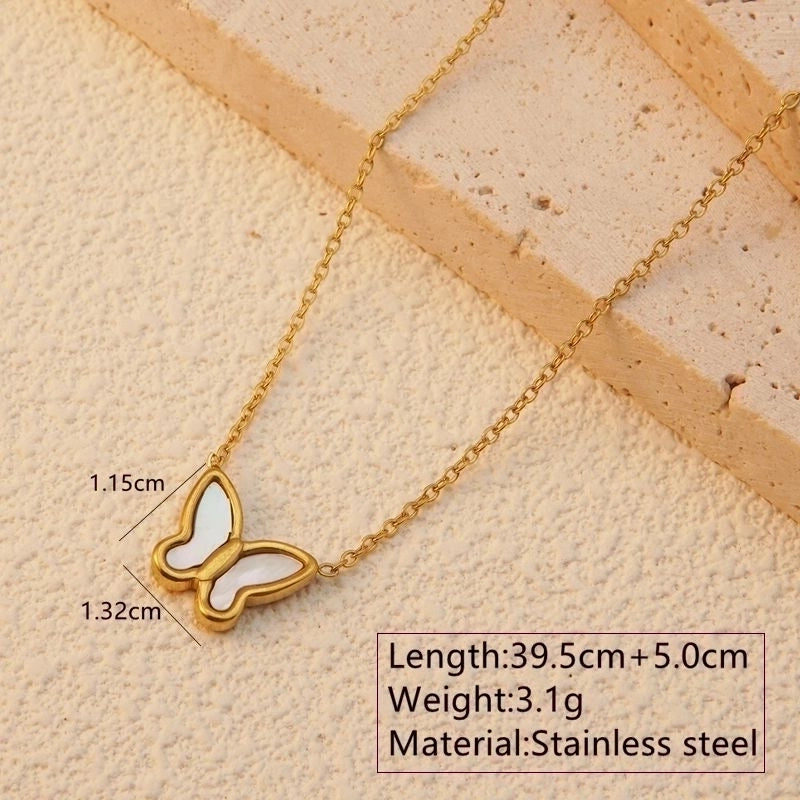 Sweet Minimalist Butterfly 304 Stainless Steel Acrylic Shell 18K Gold Plated Plating Butterfly Pendant Necklace