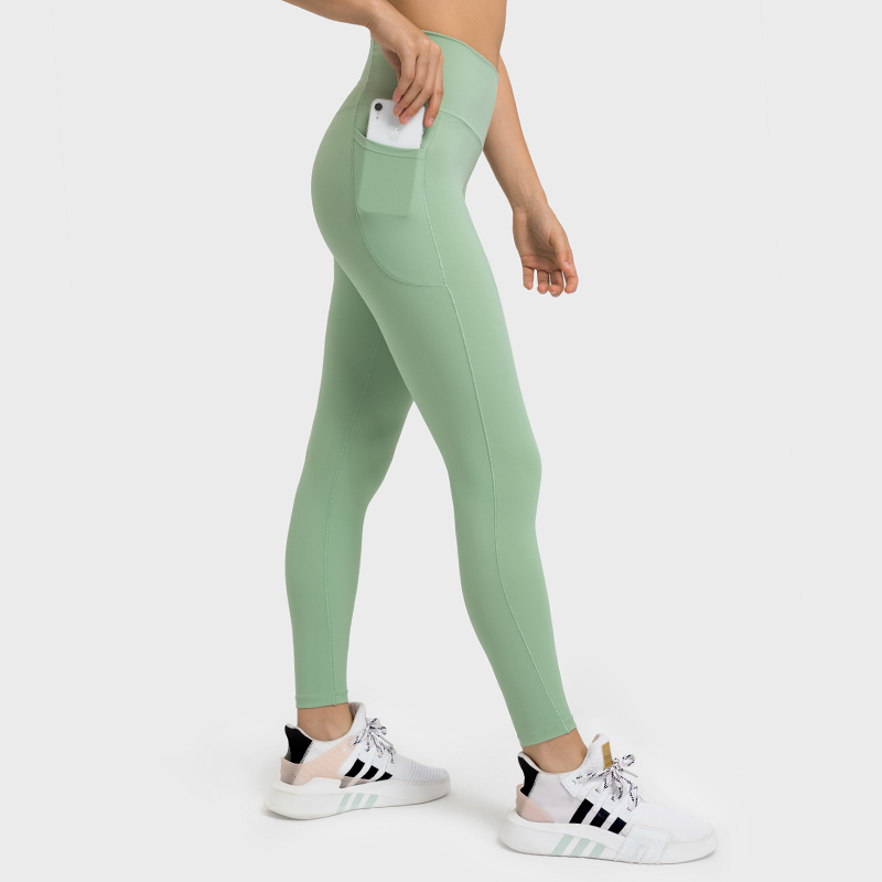 Different types of no front seam high waist criss cross capri leggings with side pockets online shopping on Hergymclothing Light Mint