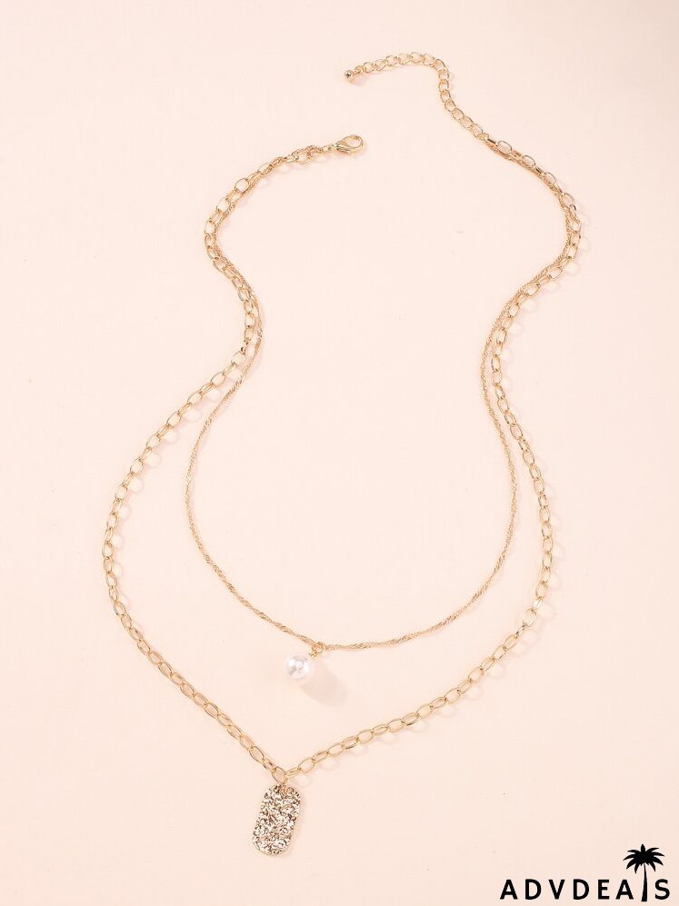 Faux Pearl Charm Layered Necklace