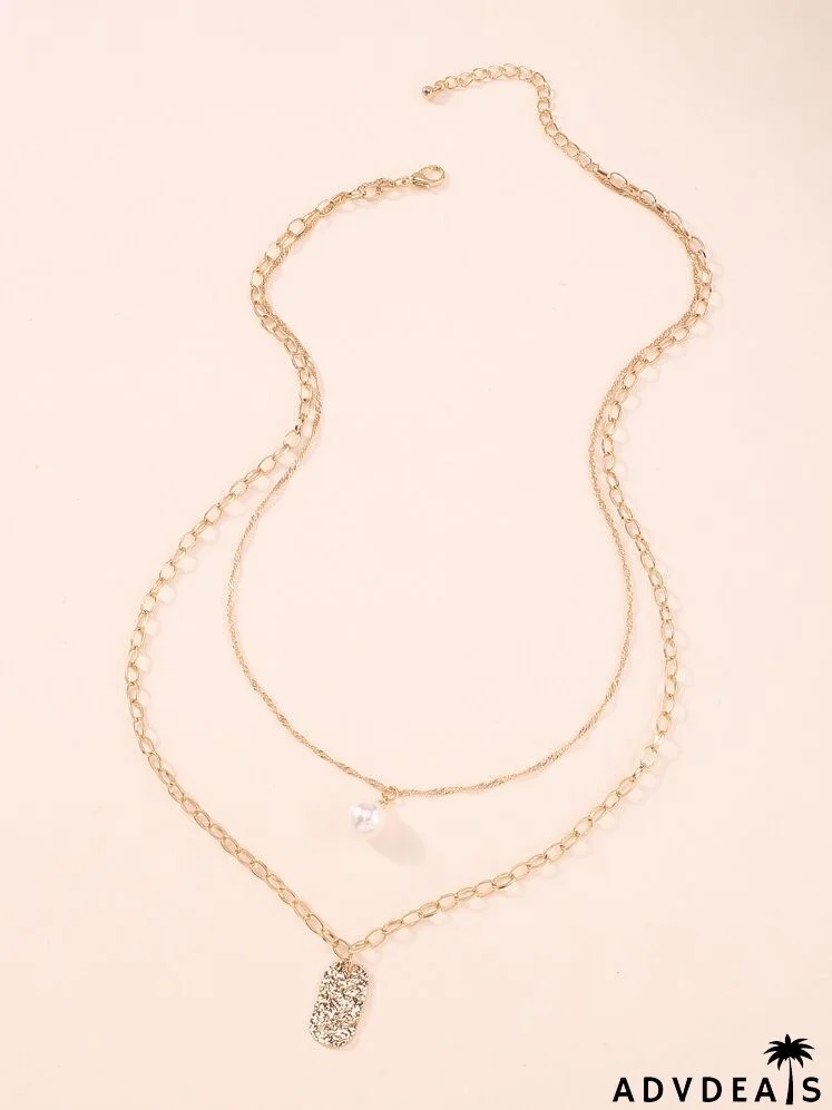 Faux Pearl Charm Layered Necklace