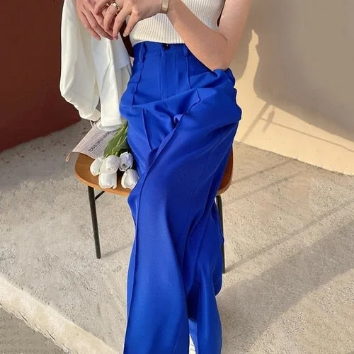 Blue Capris Pants for Women High Waist Spring Summer Thin Casual Women&#39;s Pants New Style Loose Solid Fashion Suit Pants Woman