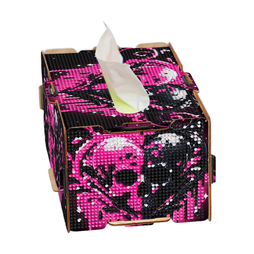 Heart Skull Diamond Painting Tissue Box Wooden Diamond Art Tissue Storage Box