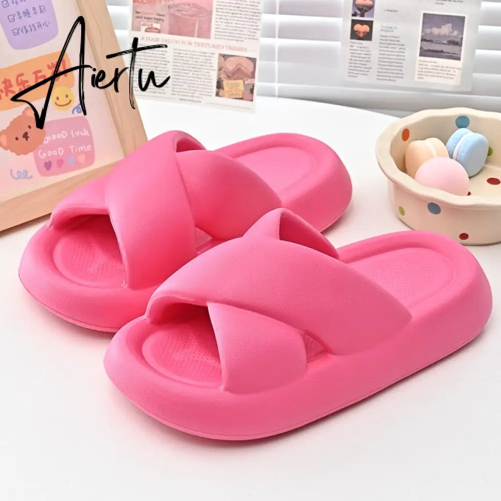 New Women Cross Slipper Soft EVA Thick Bottom Bathroom Slipper Fashion Couple Summer Indoor Home Floor Sandals Slippers Aiertu