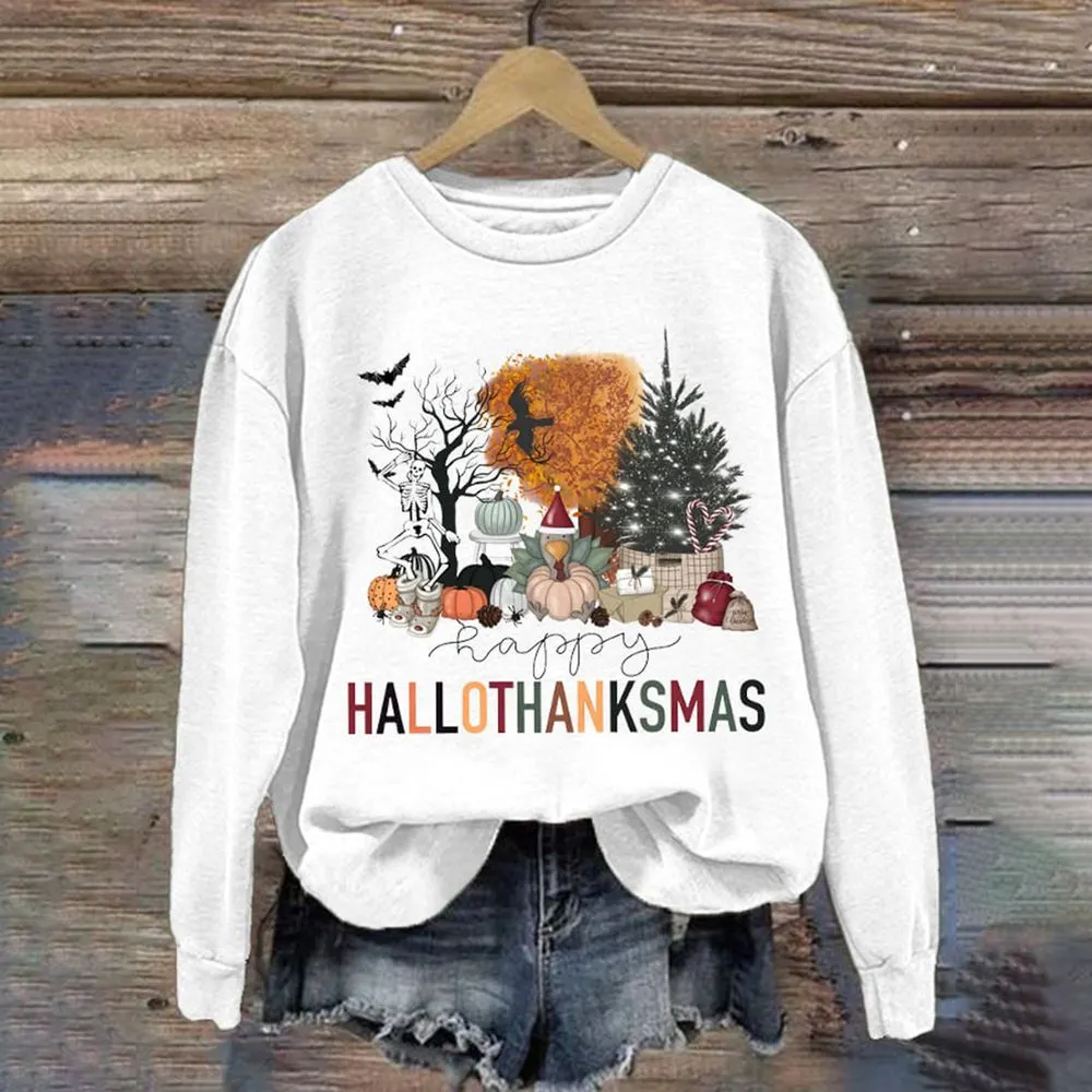 White Print Round Neck Top