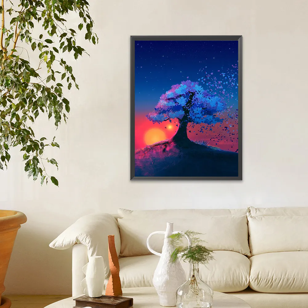 Full Round Diamond Painting 30*40cm - Trees At Sunset