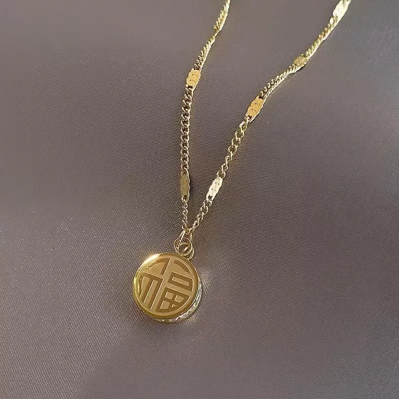Chinese Lucky Character Gold-Plated Necklace