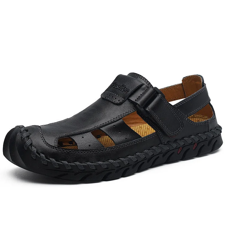 Men Hand Stitching Leather Non-slip Hook Loop Casual Outdoor Sandals