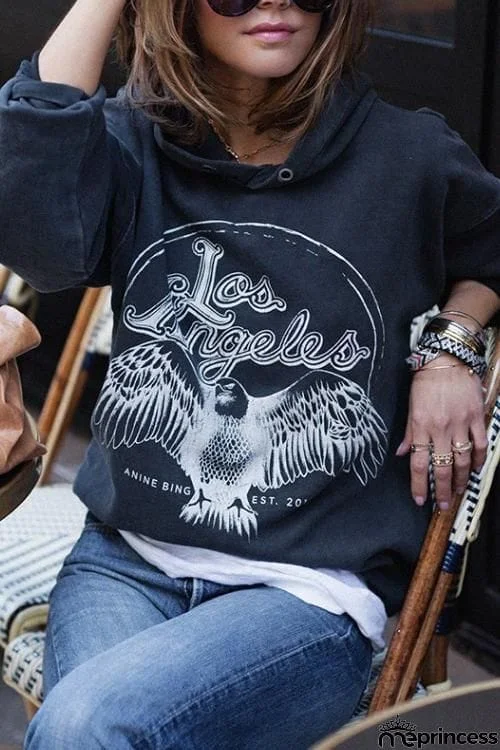 Music Print Loose Hoodie