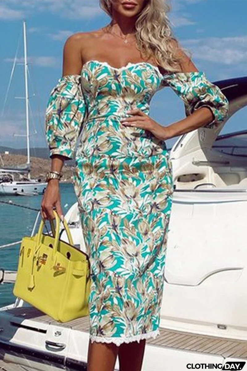 Sexy Floral Patchwork Off the Shoulder One Step Skirt Dresses