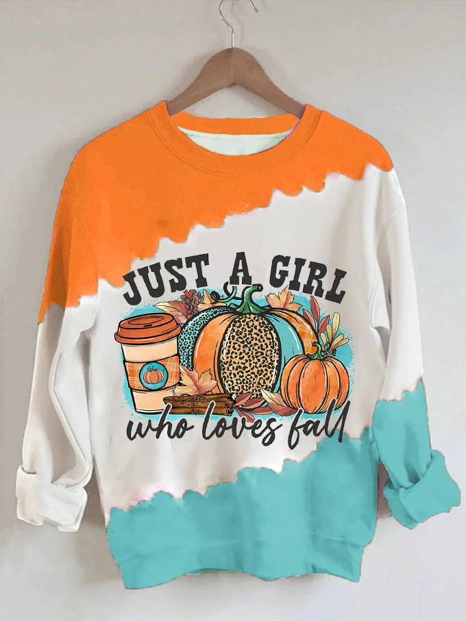 Women's Just A Girl Who Loves Fall Pumpkin Maple Leaf Autumn Print Sweatshirt