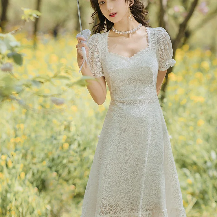 Women's Cottagecore Dress White Dress Long Dress for Women Summer