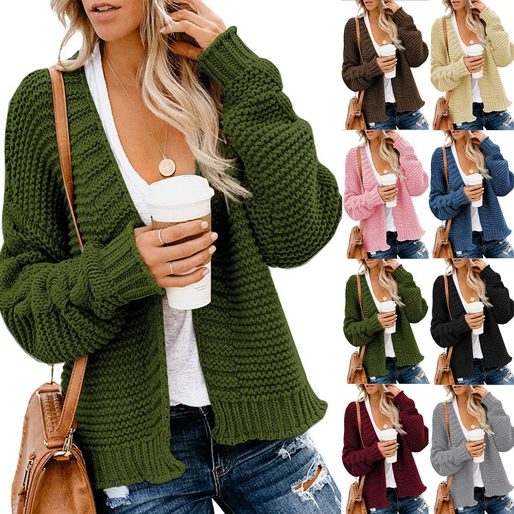 Women's Plain Chunky Knitted Cardigan Sweater