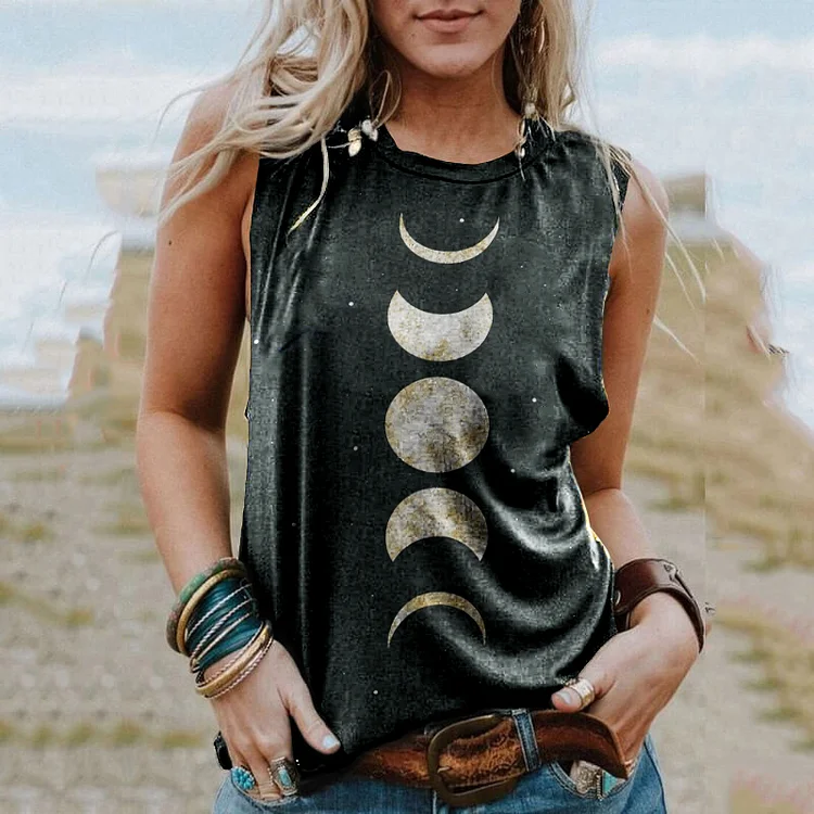 Tribal Moon Print Vintage Tank Top