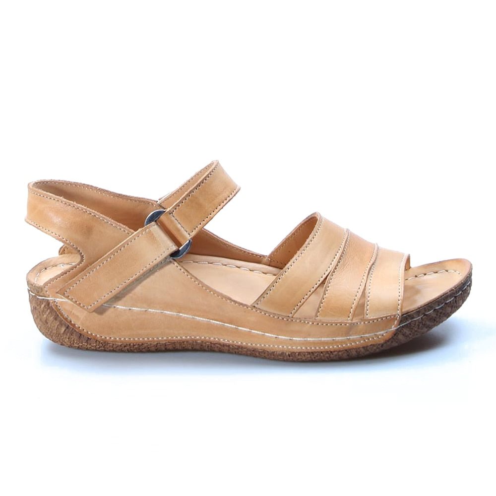 Minea 2021 New Women Genuine Leather Shoes Summer Sandals Buckle Strap Hollow Out Beach Sandals Cool Ladies Footwear FS 763ZA05