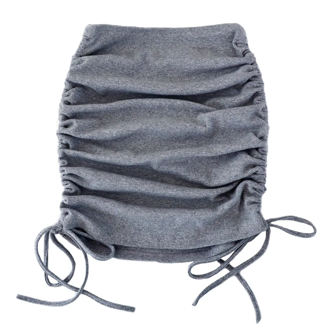 Fashion Sexy Knitted Thread Pocket Hip Skirt Slim Side Drawstring Elastic Pleated Adjustable Skirt Summer Women's Clothing