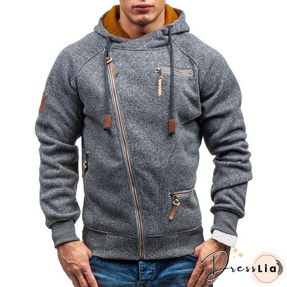 Hoodie Casual Solid Long Sleeve Hoodies Sweatshirts Slim Zipper Hoody Sweatshirt Men Hooded Streetwear