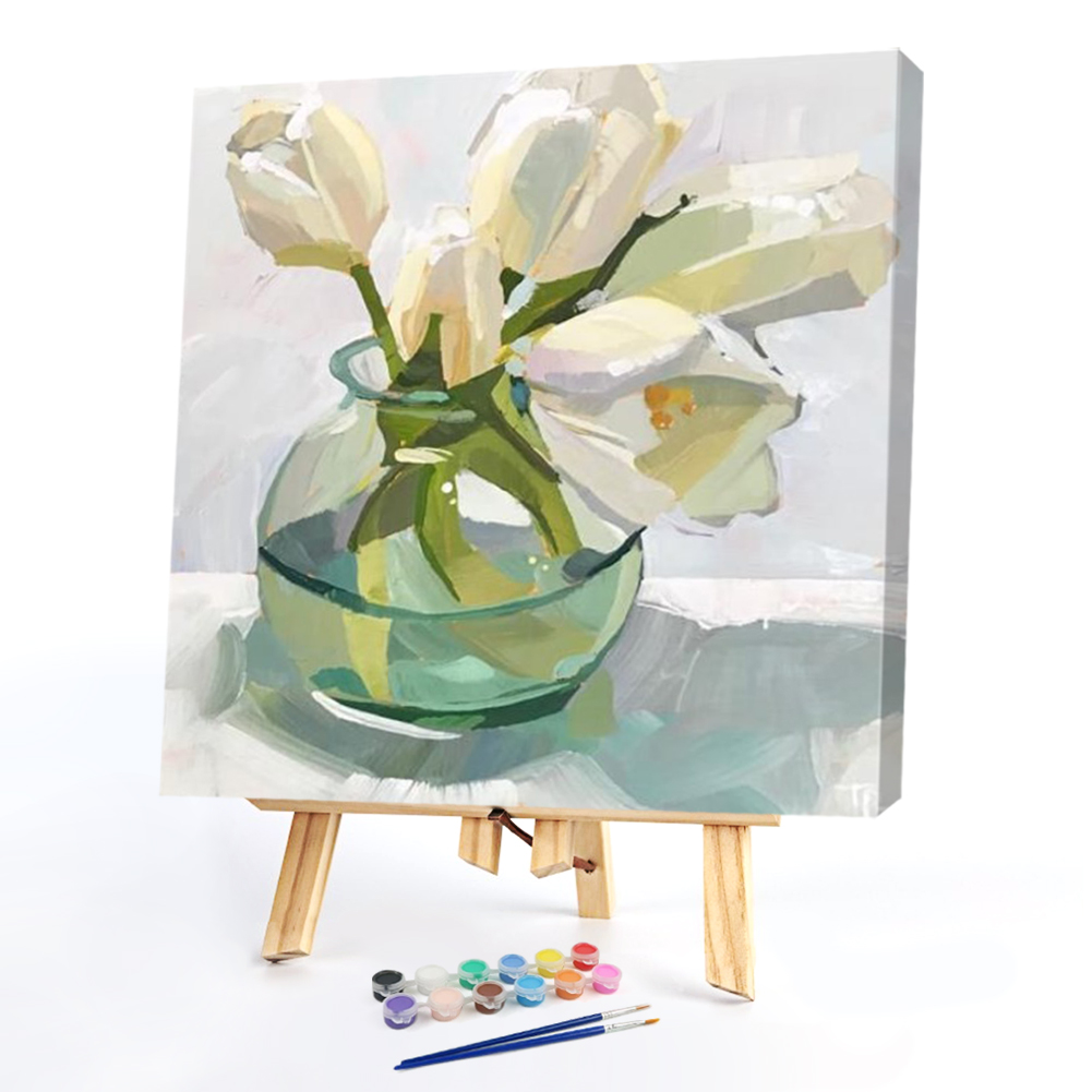 

40*40CM - Paint By Numbers - Flower In Glass Vase, 501 Original