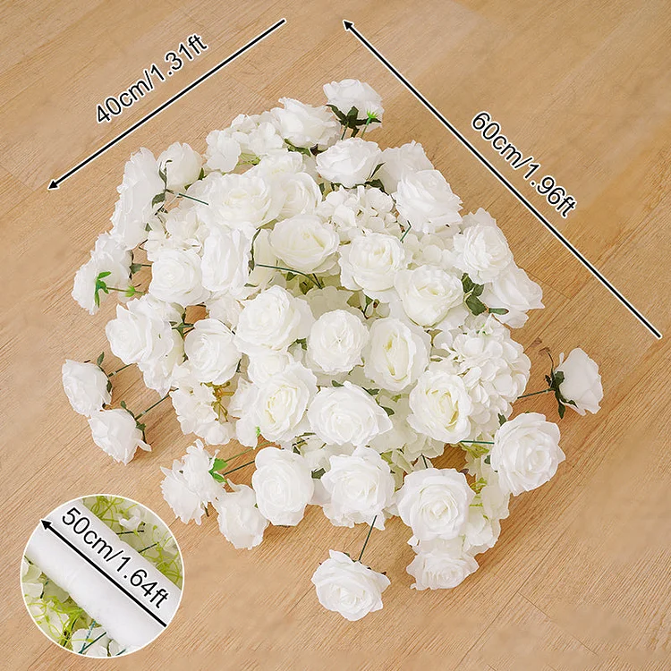 Angela Flower White Rose Hydrangea Floral Arrangement Event Stage Floor Flower Wedding Backdrop Heart-Shaped Arch Decor Props A8685