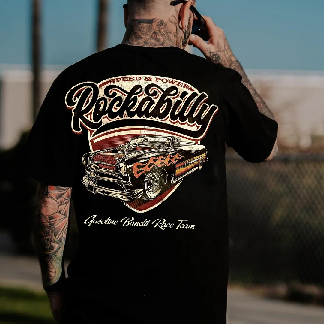 SPEED&POWER ROCKABILLY Classic Car Print Men's T-shirt