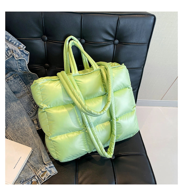 Women’s Large Cloth Solid Color Elegant Streetwear Sewing Thread Square Zipper Shoulder Bag