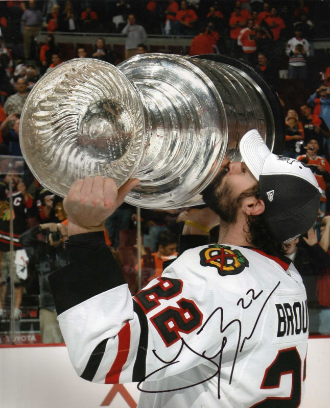 TROY BROUWER CHICAGO BLACKHAWKS SIGNED CUP 8x10 Photo Poster painting 2