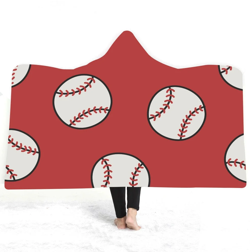 Hooded Blanket 3D Printed Baseball For Home Sofa Sherpa Fleece Hoodie Blanket Microfiber Throw Blanket For Adults Drop Shipping