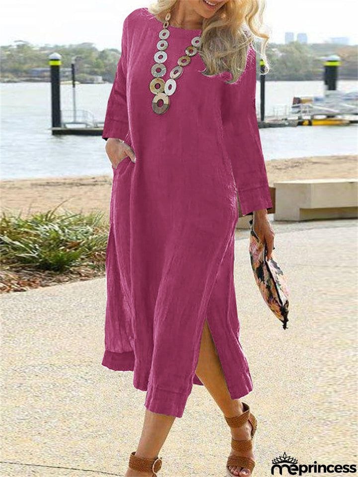 Loose Casual Vintage Slit European Style Women's Dress