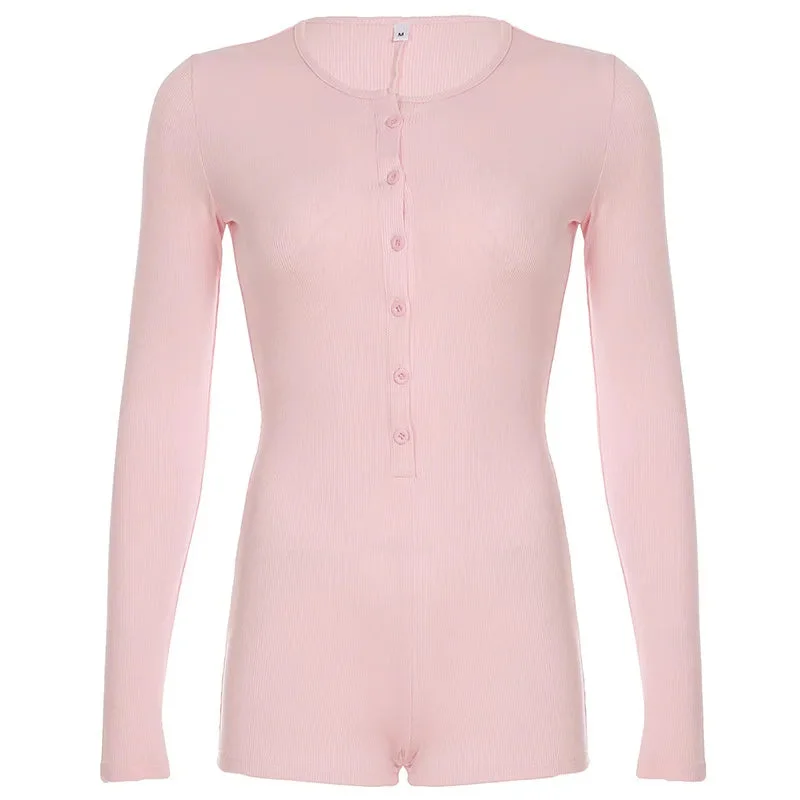 Toloer Pink Button Ribbed Playsuit-Outfit Ideas
