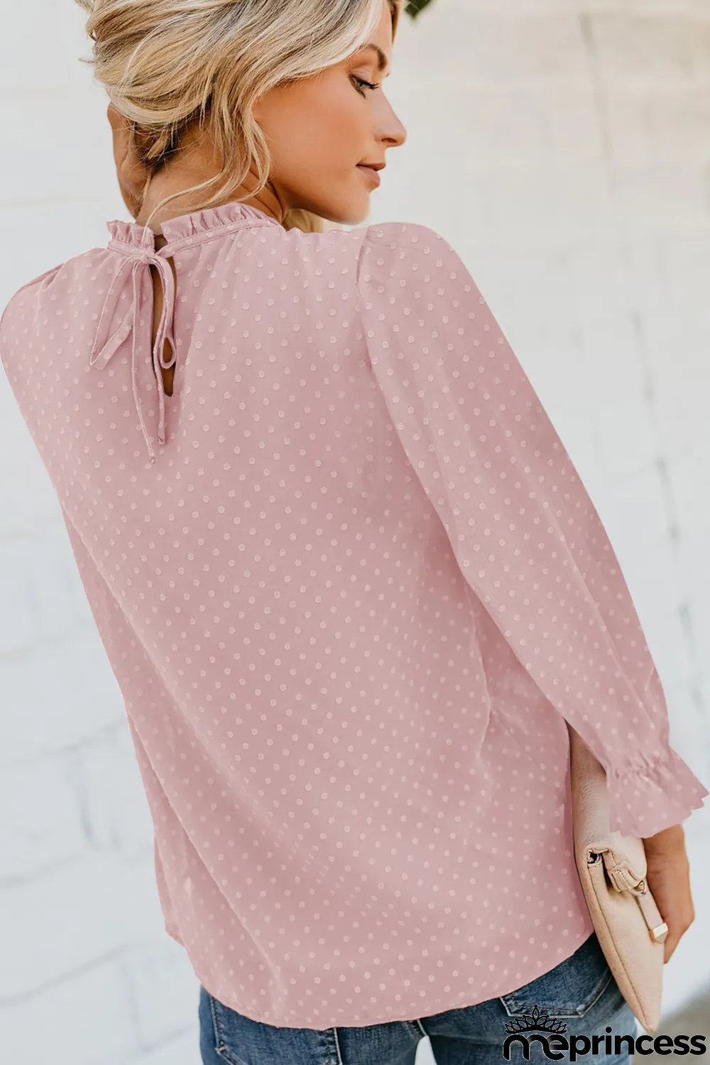 Pink Swiss Dot Smocked Long Sleeve Top