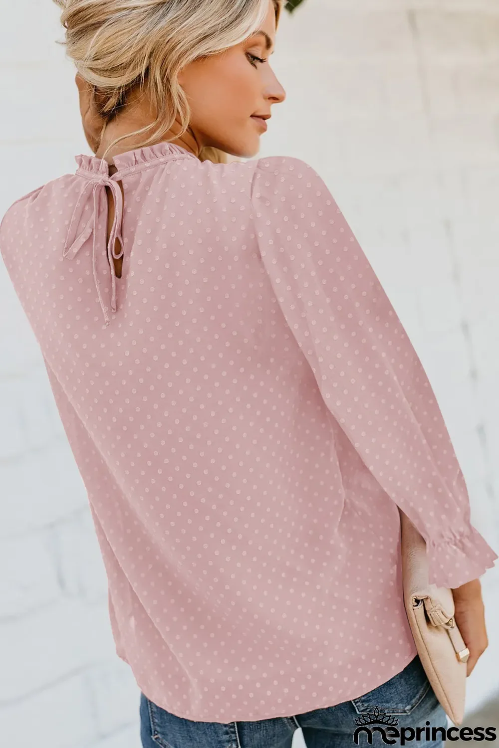 Pink Swiss Dot Smocked Long Sleeve Top