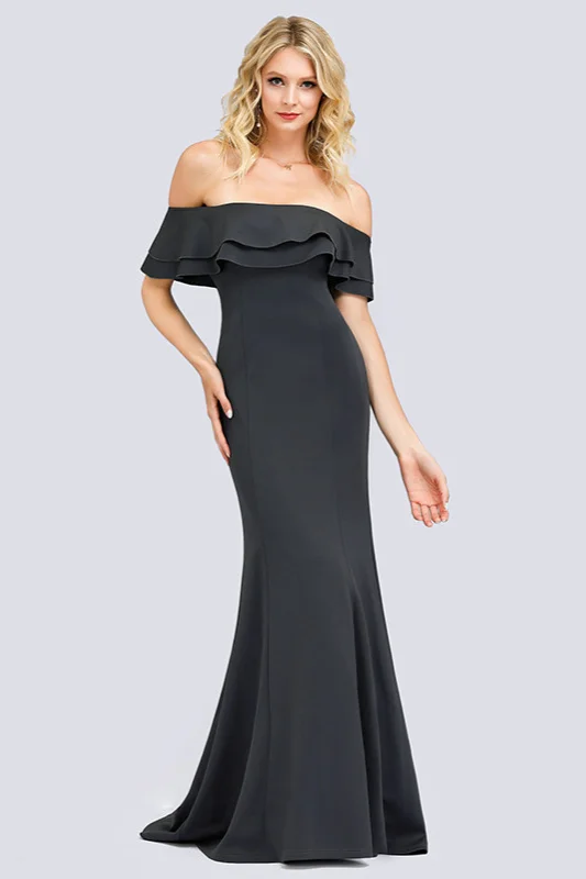 Elegant Off-the-Shoulder Ruffles Prom Dress Mermaid Long Evening Gowns - lulusllly