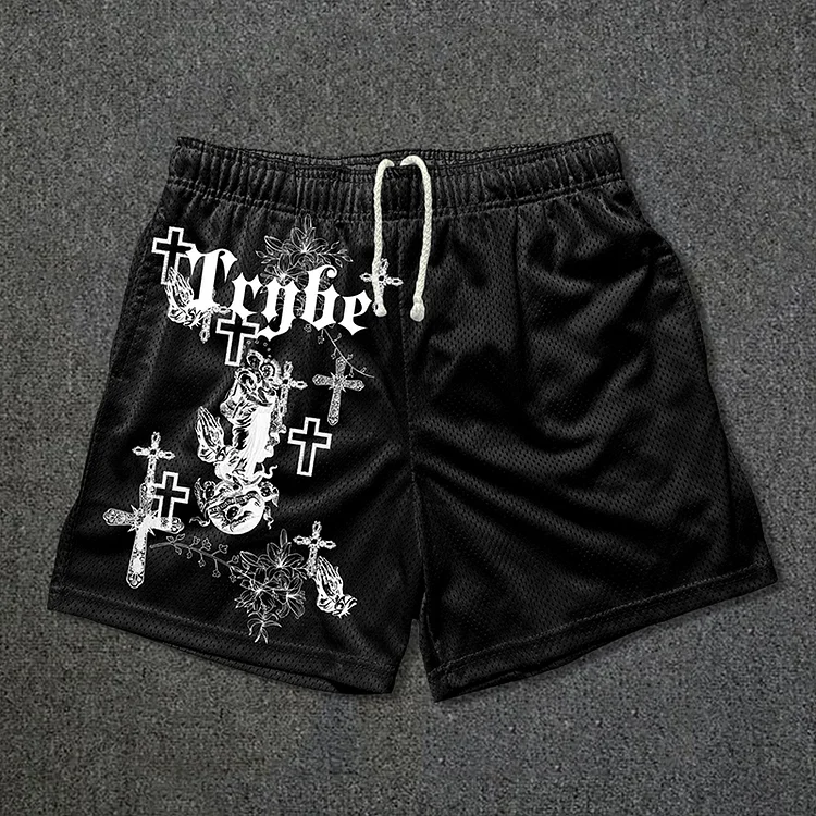 Sopula Jesus Palms Praying Cross Print Mesh Shorts