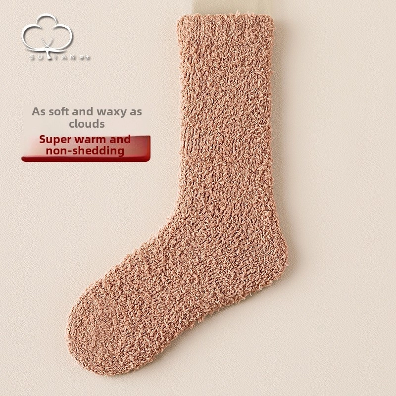 Coral Velvet Socks Women’s Mid-calf Length Socks Autumn And Winter Fleece-lined Thick Warm Plush Women’s Socks Winter Floor Sleep Socks Women