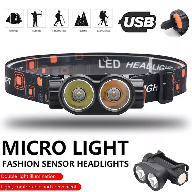 Powerful COB LED Headlamp, Spotlight Floodlight 18650 USB Rechargeable flashlight, Magnetic Dual Heads LED Lamp