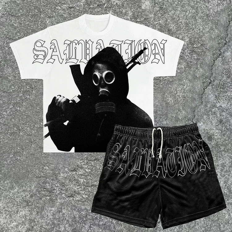 Personalized Salvation Print Short Sleeve Tee & Shorts Two Piece Set