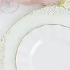 10 Pack | 9" White Hard Plastic Dinner Plates with Gold Ruffled Rim, Heavy Duty Disposable Dinnerware