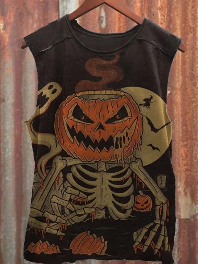 Men's Vintage Skull Print Casual Tank Top 