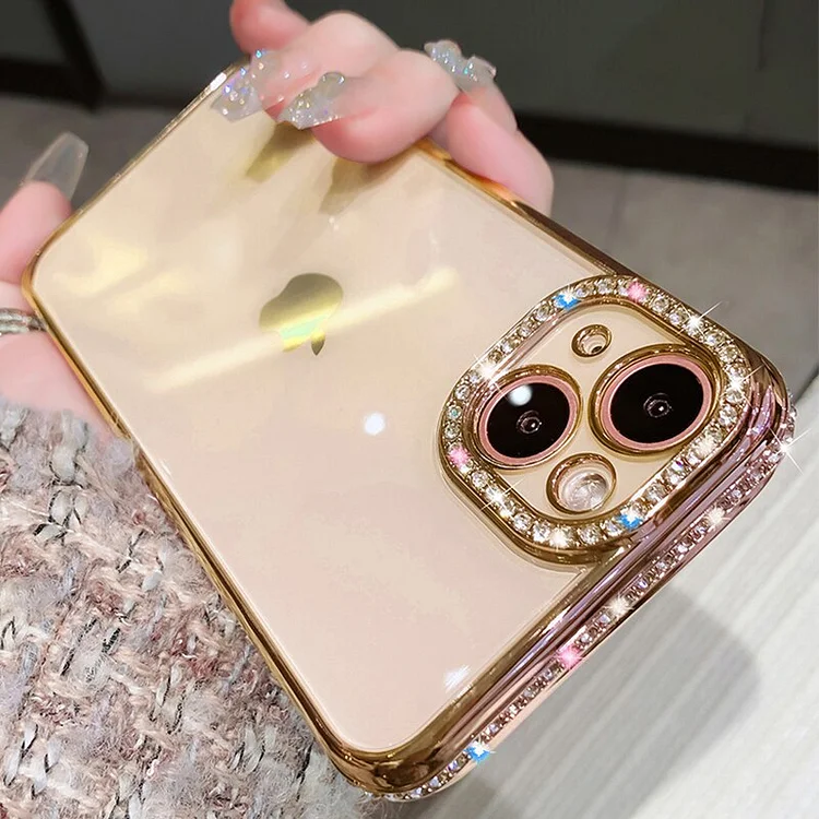 Luxury Fashion Glitter Diamond Plating Clear Case For iPhone 15 14 13 12 11 Pro Max Plus Women Girls Silicone Shockproof Cover