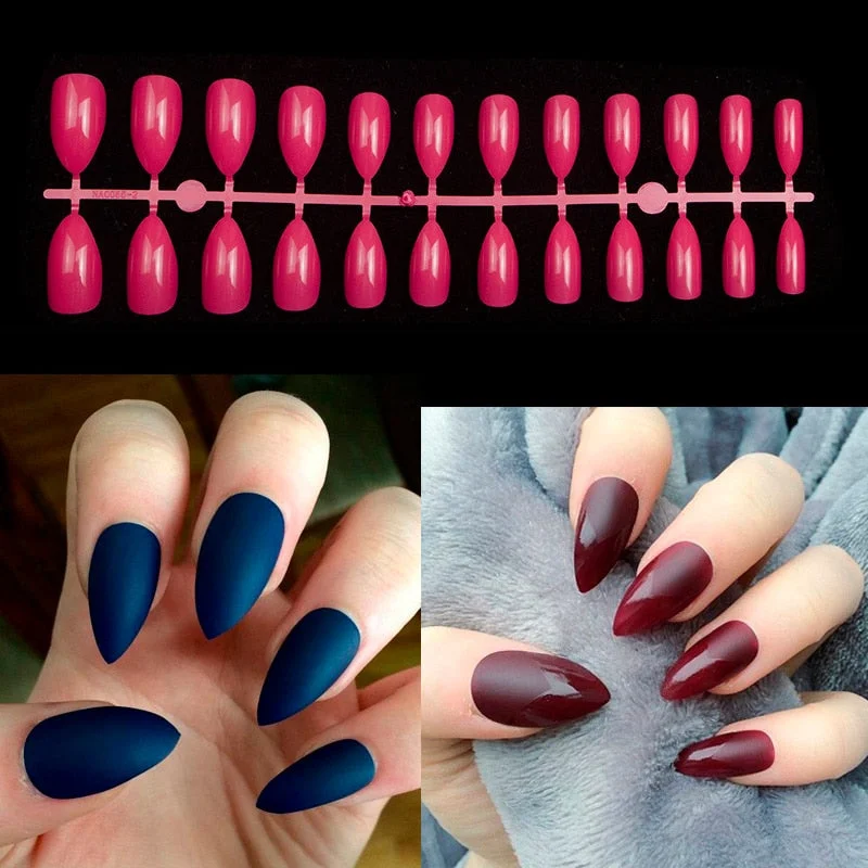 18 Colors Full Cover Stiletto Fake Nails Short Sharp Pointed False Nail Art Tips Acrylic Almond Nails Press On Nail Art Designs-Nail Inspo