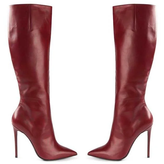 Burgundy Pointy Toe Stiletto Knee-high Boots Vdcoo