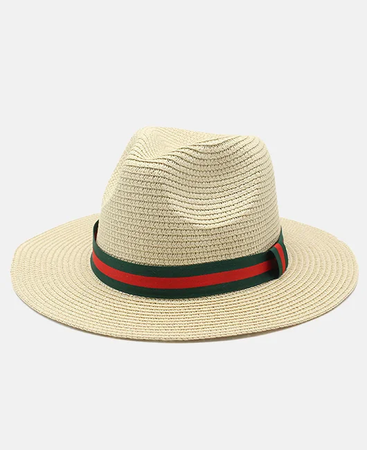 Vacation Colorblock Stripe Flat Top Straw Hat Okaywear