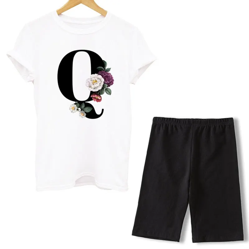 Women Two Piece Set Letter T Shirts And Shorts Sets Summer Short Sleeve O-neck Casual Biker Tracksuit Sexy Outfit For Woman 2