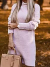 Simple Beaded Decorate High-Neck Tight Keep Warm Sweater Mini Dress