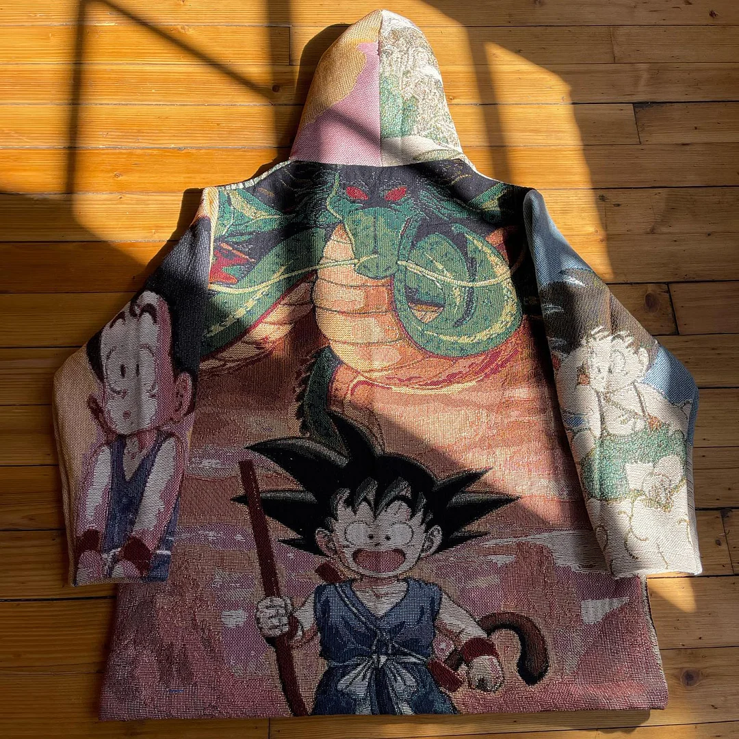 retro anime graphic tapestry hoodie