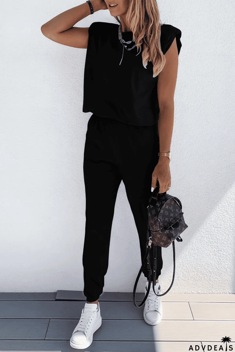 Padded Shoulder T Shirt Pants Set