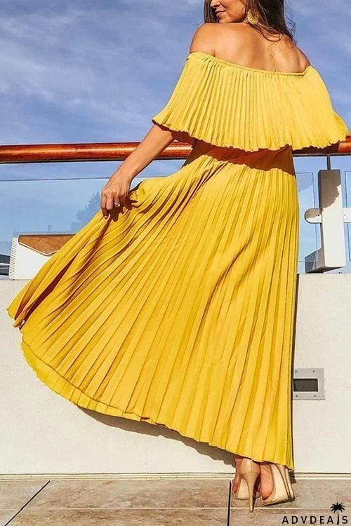 Off Shoulder Pleated Maxi Dress