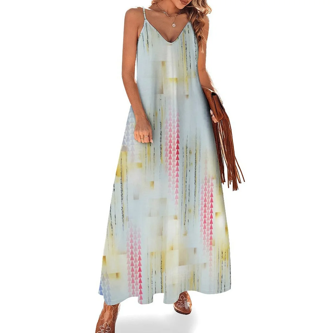 Style & Comfort for Mature Women Plus Size Printed Sling Casual Women Maxi Dress in Pattern Green, Blue, Pink, Graffiti